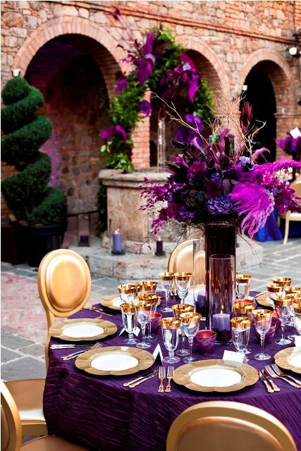 Dinner En Violette — elegant women in purple at a beautifully set table